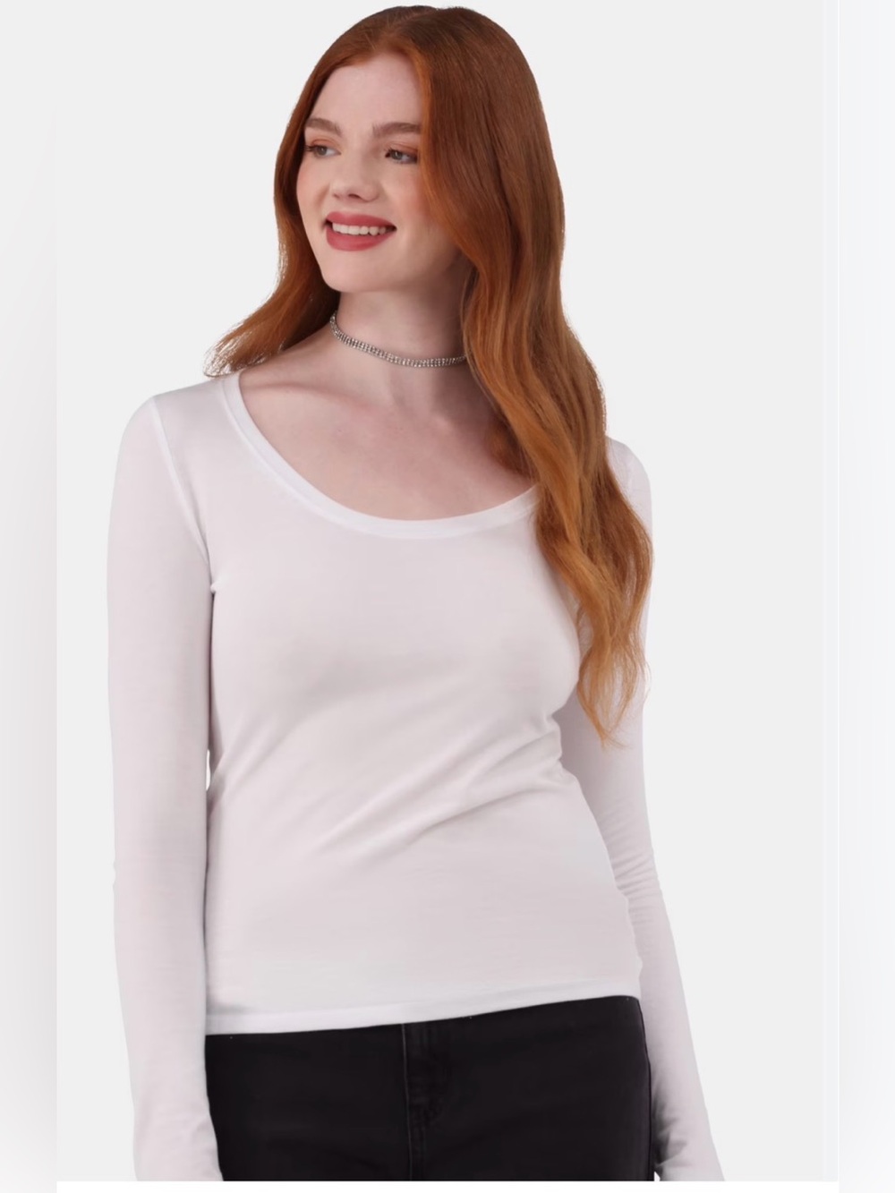 No Boundaries Women’s Long Sleeve Scoop Neck Top in White Sz XL